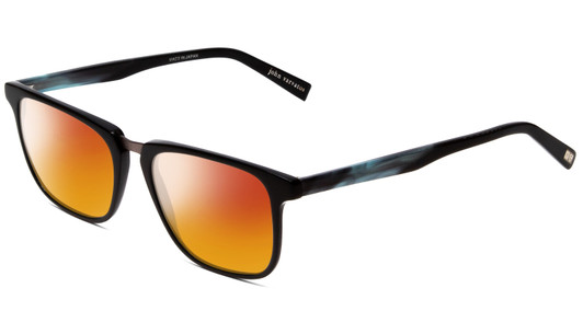 Profile View of John Varvatos V373 Designer Polarized Sunglasses with Custom Cut Red Mirror Lenses in Black Marble Blue Unisex Square Full Rim Acetate 54 mm