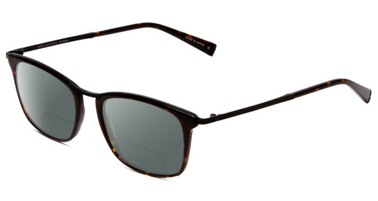 Profile View of John Varvatos V375 Designer Polarized Reading Sunglasses with Custom Cut Powered Smoke Grey Lenses in Tortoise Havana Brown Gold Black Unisex Classic Full Rim Acetate 53 mm