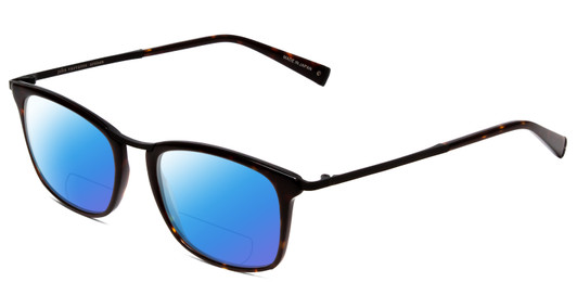 Profile View of John Varvatos V375 Designer Polarized Reading Sunglasses with Custom Cut Powered Blue Mirror Lenses in Tortoise Havana Brown Gold Black Unisex Classic Full Rim Acetate 53 mm