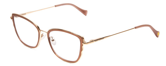 Profile View of Lucky Brand D116 Designer Blue Light Blocking Eyeglasses in Beige Gold Wave Ladies Cateye Full Rim Metal 54 mm