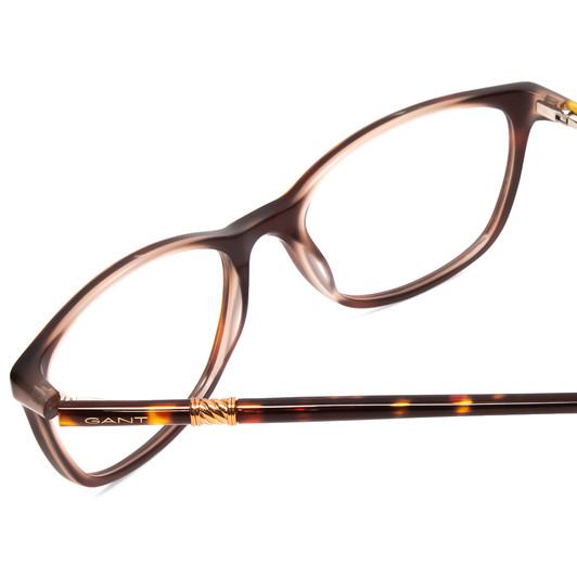 Close Up View of GANT GA4082 Designer Reading Eye Glasses with Custom Cut Powered Lenses in Tortoise Havana Brown Gold Ladies Cateye Full Rim Acetate 52 mm