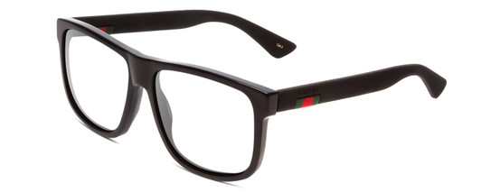 Profile View of GUCCI GG0010S Designer Progressive Lens Blue Light Blocking Eyeglasses in Gloss Black on Matte Unisex Retro Full Rim Acetate 58 mm with Blue Light Zone functionality illustration laid over the lens