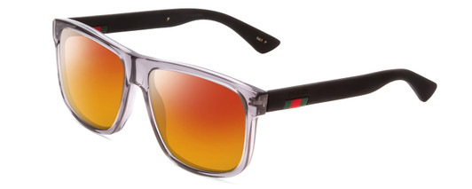 Profile View of GUCCI GG0010S Designer Polarized Sunglasses with Custom Cut Red Mirror Lenses in Gray Smoke Crystal Matte Black Mens Retro Full Rim Acetate 58 mm