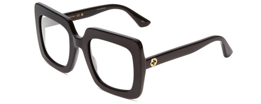 Profile View of GUCCI GG0328S Designer Reading Eye Glasses in Gloss Black Gold Logo Ladies Square Full Rim Acetate 53 mm