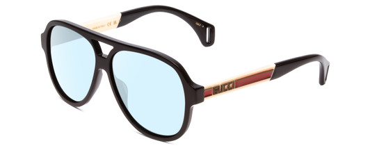 Profile View of GUCCI GG0463S Designer Blue Light Blocking Eyeglasses in Gloss Black Red Stripe Gold Unisex Aviator Full Rim Acetate 58 mm