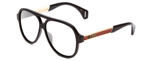 Profile View of GUCCI GG0463S Designer Blue Light Blocking Eyeglasses in Gloss Black Red Stripe Gold Unisex Aviator Full Rim Acetate 58 mm