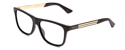 Profile View of GUCCI GG0687S Designer Blue Light Blocking Eyeglasses in Gloss Black Gold Matte Mens Retro Full Rim Acetate 57 mm