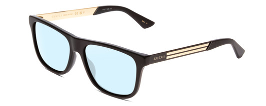 Profile View of GUCCI GG0687S Designer Blue Light Blocking Eyeglasses in Gloss Black Gold Matte Mens Retro Full Rim Acetate 57 mm