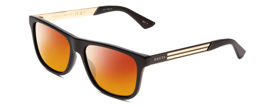 Profile View of GUCCI GG0687S Designer Polarized Sunglasses with Custom Cut Red Mirror Lenses in Gloss Black Gold Matte Mens Retro Full Rim Acetate 57 mm