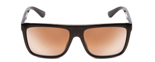 Front View of GUCCI GG0748S Men Square Designer Sunglasses in Black Gold Logo/Brown Amber 59mm
