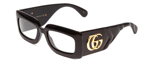 Profile View of GUCCI GG0811S Designer Single Vision Prescription Rx Eyeglasses in Gloss Black Gold Logo Ladies Rectangle Full Rim Acetate 53 mm
