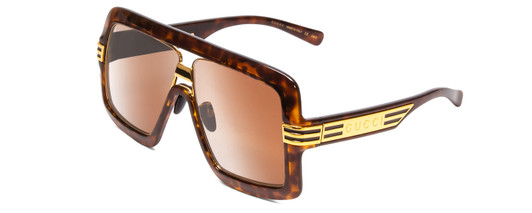 Profile View of GUCCI GG0900S Unisex Oversized .5-Rimless Sunglasses Tortoise Havana/Brown 60 mm