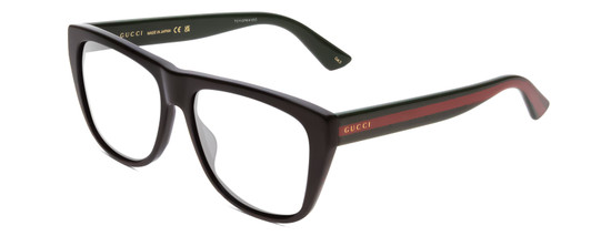 Profile View of GUCCI GG0926S Designer Progressive Lens Blue Light Blocking Eyeglasses in Gloss Black Red Stripe Green Gold Logo Mens Retro Full Rim Acetate 57 mm with Blue Light Zone functionality illustration laid over the lens