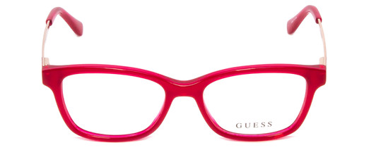 Front View of Guess GU9177 Designer Progressive Lens Prescription Rx Eyeglasses in Crystal Pink Red Ladies Cateye Full Rim Acetate 47 mm