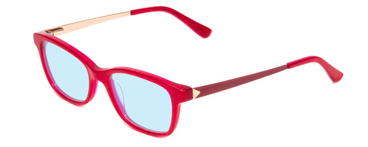 Profile View of Guess GU9177 Designer Blue Light Blocking Eyeglasses in Crystal Pink Red Ladies Cateye Full Rim Acetate 47 mm