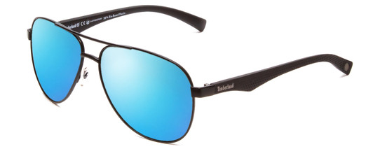 Profile View of Timberland TB9137 Designer Polarized Sunglasses with Custom Cut Blue Mirror Lenses in Black Gunmetal Unisex Aviator Full Rim Metal 60 mm