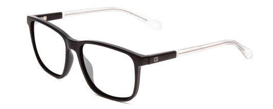 Profile View of Guess GU6944 Designer Single Vision Prescription Rx Eyeglasses in Shiny Black Crystal Clear Unisex Classic Full Rim Acetate 56 mm
