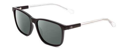 Profile View of Guess GU6944 Designer Polarized Sunglasses with Custom Cut Smoke Grey Lenses in Shiny Black Crystal Clear Unisex Classic Full Rim Acetate 56 mm