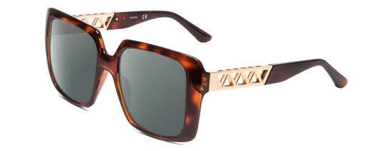Profile View of Guess GU7689 Designer Polarized Sunglasses with Custom Cut Smoke Grey Lenses in Tortoise Havana Brown Gold Ladies Oversized Full Rim Acetate 55 mm