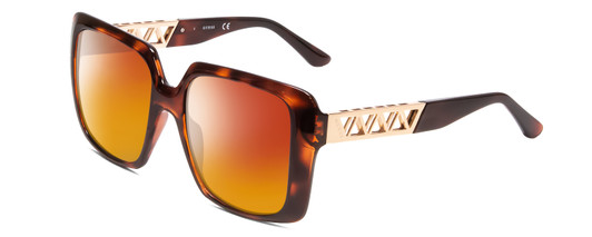 Profile View of Guess GU7689 Designer Polarized Sunglasses with Custom Cut Red Mirror Lenses in Tortoise Havana Brown Gold Ladies Oversized Full Rim Acetate 55 mm