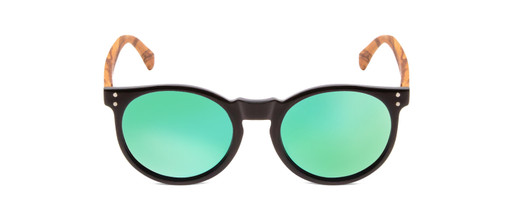 Front View of Coyote Beach Wood II Polarized Sunglasses in Black Zebra Grey/Green Mirror 48 mm