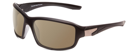 Profile View of Coyote Cascade Designer Polarized Sunglasses with Custom Cut Amber Brown Lenses in Matte Black Unisex Wrap Full Rim Acetate 60 mm