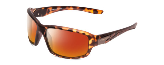 Profile View of Coyote Cascade Designer Polarized Sunglasses with Custom Cut Red Mirror Lenses in Matte Tortoise Unisex Wrap Full Rim Acetate 60 mm