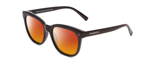 Profile View of Coyote Cheyenne Designer Polarized Sunglasses with Custom Cut Red Mirror Lenses in Gloss Black Ladies Square Full Rim Acetate 52 mm