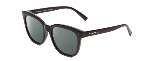 Profile View of Coyote Cheyenne Designer Polarized Reading Sunglasses with Custom Cut Powered Smoke Grey Lenses in Gloss Black Ladies Square Full Rim Acetate 52 mm