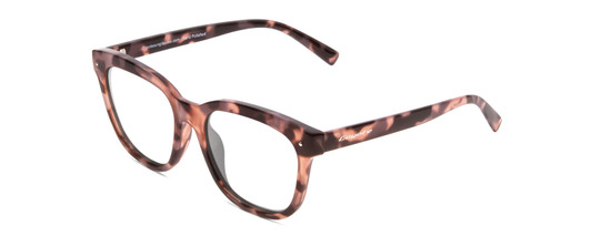 Profile View of Coyote Cheyenne Designer Progressive Lens Blue Light Blocking Eyeglasses in Purple Tortoise Ladies Square Full Rim Acetate 52 mm with Blue Light Zone functionality illustration laid over the lens