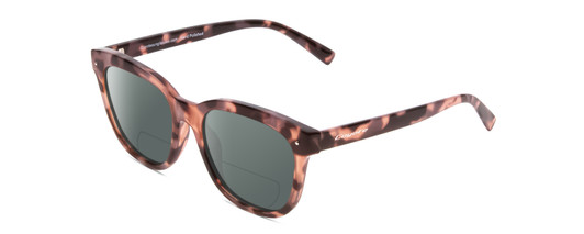 Profile View of Coyote Cheyenne Designer Polarized Reading Sunglasses with Custom Cut Powered Smoke Grey Lenses in Purple Tortoise Ladies Square Full Rim Acetate 52 mm