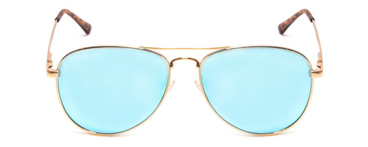 Front View of Coyote Classic II Metal Aviator Polarized Sunglasses Gold Brown/Blue Mirror 55mm