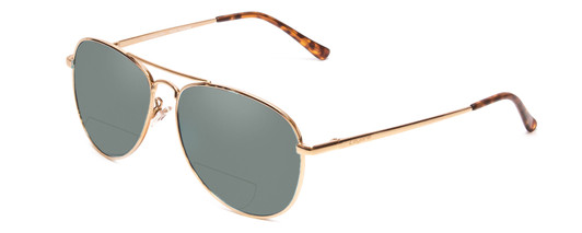 Profile View of Coyote Classic II Designer Polarized Reading Sunglasses with Custom Cut Powered Smoke Grey Lenses in Gold Brown Ladies Aviator Full Rim Metal 55 mm
