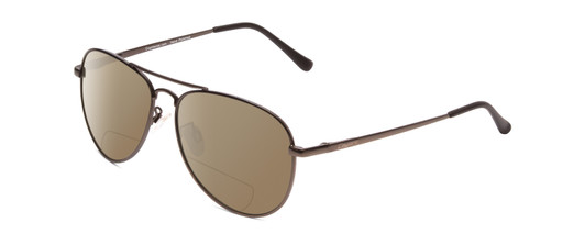 Profile View of Coyote Classic II Designer Polarized Reading Sunglasses with Custom Cut Powered Amber Brown Lenses in Gun Metal Grey Unisex Aviator Full Rim Metal 55 mm