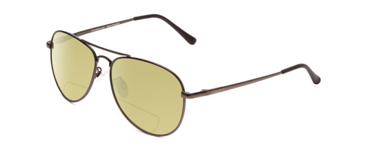 Profile View of Coyote Classic II Designer Polarized Reading Sunglasses with Custom Cut Powered Sun Flower Yellow Lenses in Gun Metal Grey Unisex Aviator Full Rim Metal 55 mm