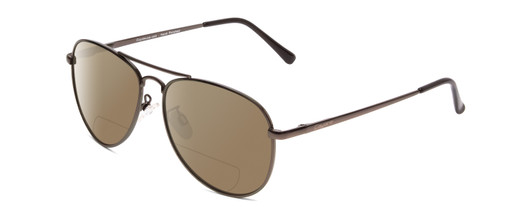Profile View of Coyote Classic II Designer Polarized Reading Sunglasses with Custom Cut Powered Amber Brown Lenses in Silver Unisex Aviator Full Rim Metal 55 mm