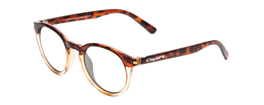 Profile View of Coyote Crosstown Designer Blue Light Blocking Eyeglasses in Tortoise Amber Unisex Round Full Rim Acetate 47 mm