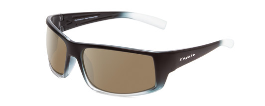 Profile View of Coyote Dorado Designer Polarized Sunglasses with Custom Cut Amber Brown Lenses in Matte Black Clear Grey Unisex Wrap Full Rim Acetate 63 mm