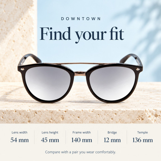 Coyote Downtown Polarized Sunglasses Black Gunmetal/Gray Silver Mirror size guide.