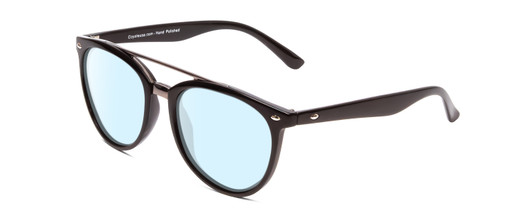 Profile View of Coyote Downtown Designer Progressive Lens Blue Light Blocking Eyeglasses in Gloss Black Grey Unisex Cateye Full Rim Acetate 54 mm
