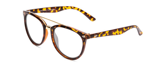 Profile View of Coyote Downtown Designer Progressive Lens Blue Light Blocking Eyeglasses in Tortoise Brown Ladies Cateye Full Rim Acetate 54 mm with Blue Light Zone functionality illustration laid over the lens