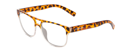Profile View of Coyote Elixir Designer Reading Eye Glasses in Tortoise Clear Fade Ladies Square Full Rim Acetate 52 mm