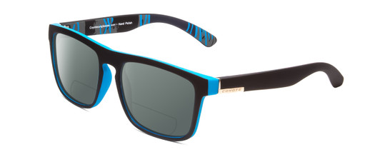 Profile View of Coyote Marco Designer Polarized Reading Sunglasses with Custom Cut Powered Smoke Grey Lenses in Matte Black Grey Unisex Square Full Rim Acetate 53 mm