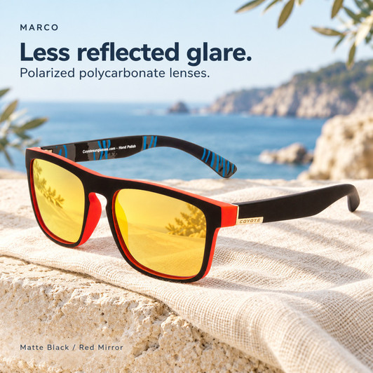Coyote Marco Polarized Sunglasses Matte Black/Red Mirror Keyhole Frame