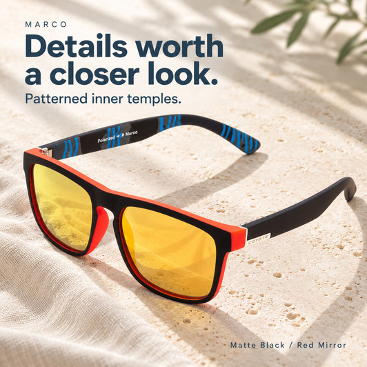 Coyote Marco Polarized Sunglasses Matte Black/Red Mirror Keyhole Frame