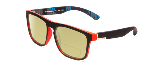 Profile View of Coyote Marco Designer Polarized Reading Sunglasses with Custom Cut Powered Sun Flower Yellow Lenses in Matte Black Grey Unisex Square Full Rim Acetate 53 mm