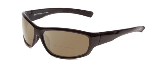 Profile View of Coyote Marlin Designer Polarized Reading Sunglasses with Custom Cut Powered Amber Brown Lenses in Black Rose Unisex Wrap Full Rim Acetate 64 mm