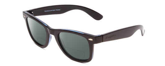 Profile View of Coyote Nomad Designer Polarized Reading Sunglasses with Custom Cut Powered Smoke Grey Lenses in Gloss Black Grey Unisex Square Full Rim Acetate 50 mm