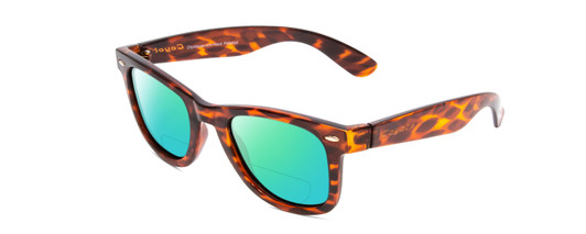 Profile View of Coyote Nomad Designer Polarized Reading Sunglasses with Custom Cut Powered Green Mirror Lenses in Tortoise Unisex Square Full Rim Acetate 49 mm