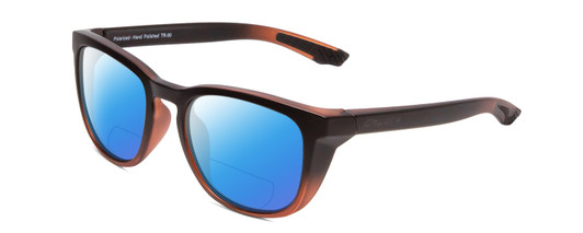 Profile View of Coyote Offshore Designer Polarized Reading Sunglasses with Custom Cut Powered Blue Mirror Lenses in Matte Black-Brown Unisex Square Full Rim Acetate 53 mm